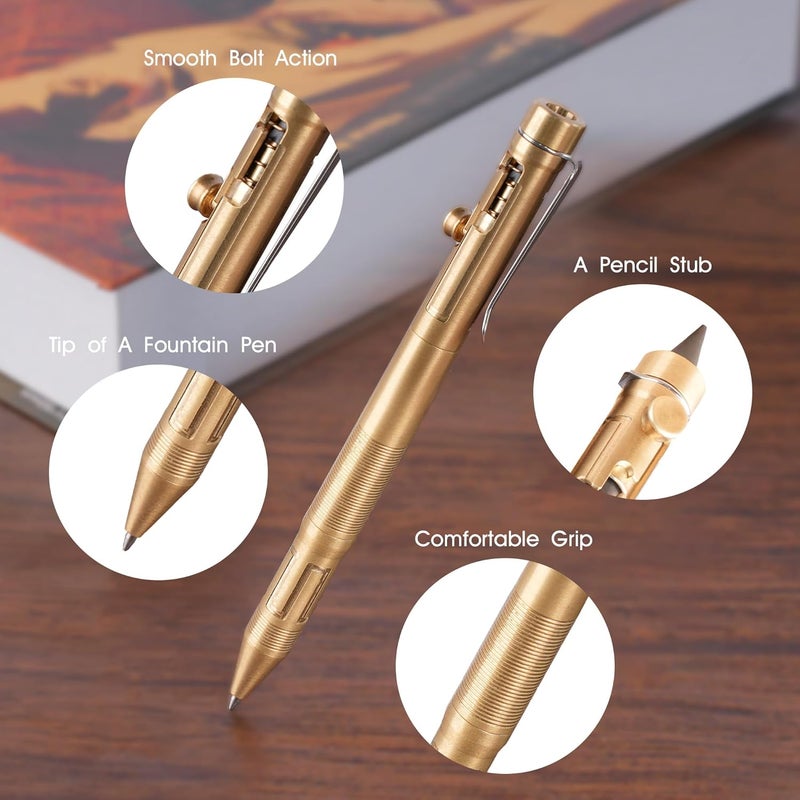 SMOOTHERPRO Weighted Bolt Action Pen, 54g Brass Pen with Graphite Tip, Compatible with Pilot G2 Refill, Industrial Vintage Design for Office Gifts, Steampunk Collections, Parkinson, Arthritis, Natural - Image 3